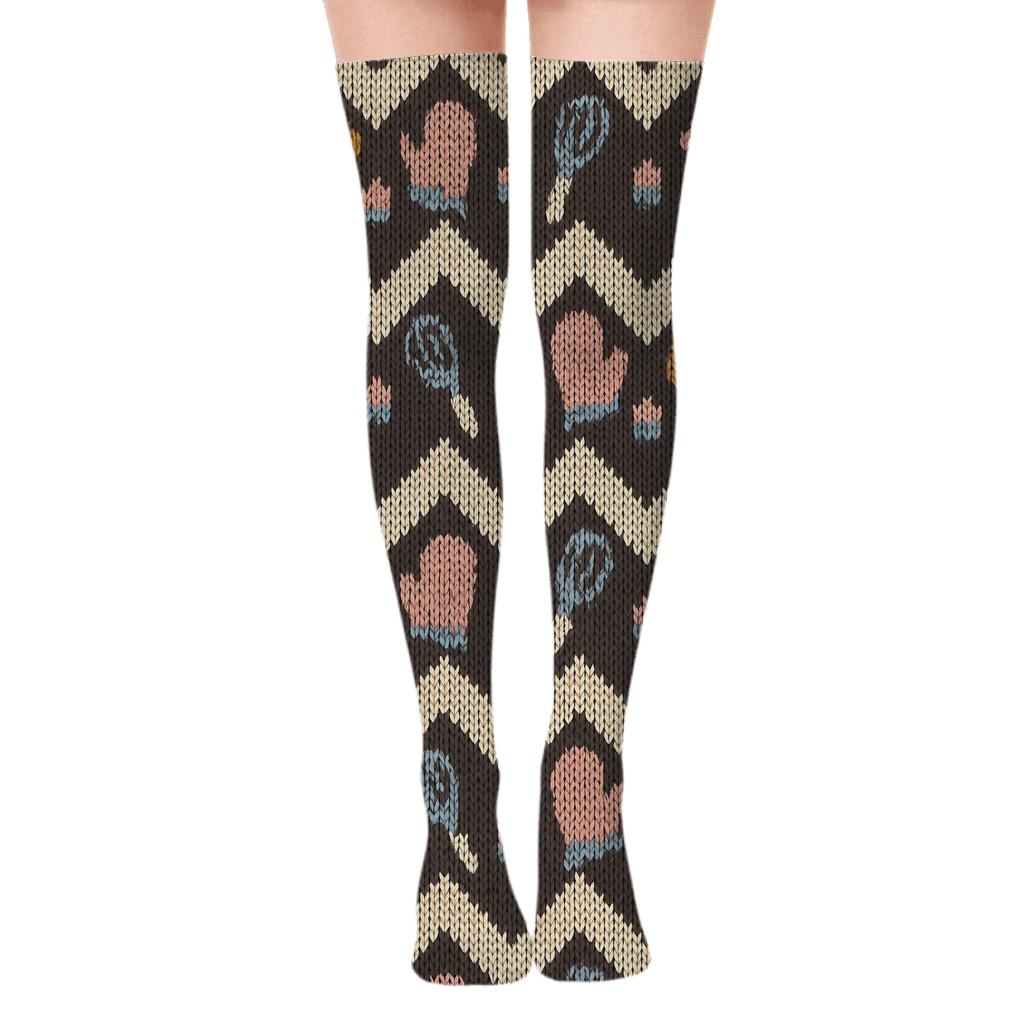 Baker Knit Illusion Bread Loaf Chevron premium cozy over-the-knee socks