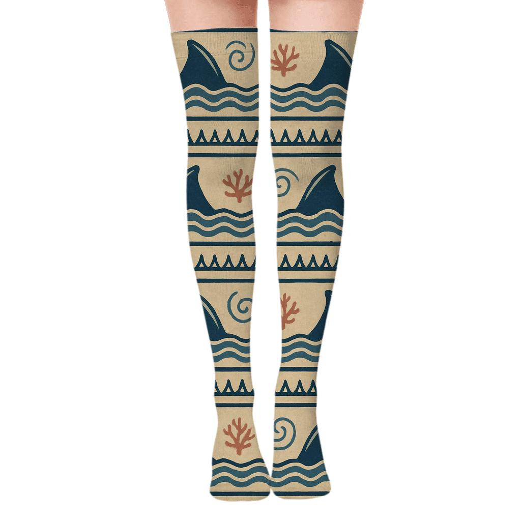 Nautical Bands With Shark Fins And Reef Rhythm personalized over-the-knee socks