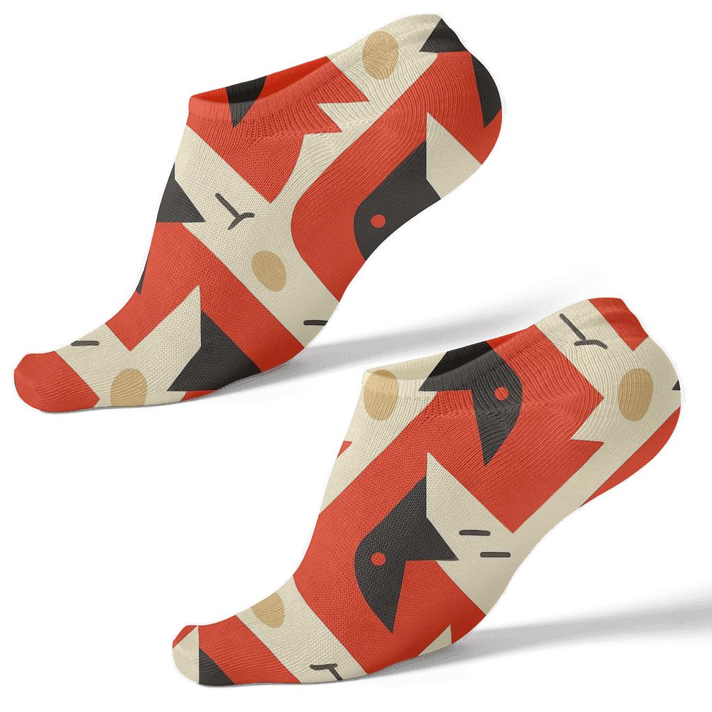 Cardinal Beak Chevron Lattice On Warm Ivory Background custom ankle socks