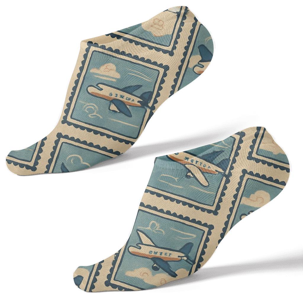 Vintage Poster Airplane Travel Stamp Repeat premium sports ankle socks