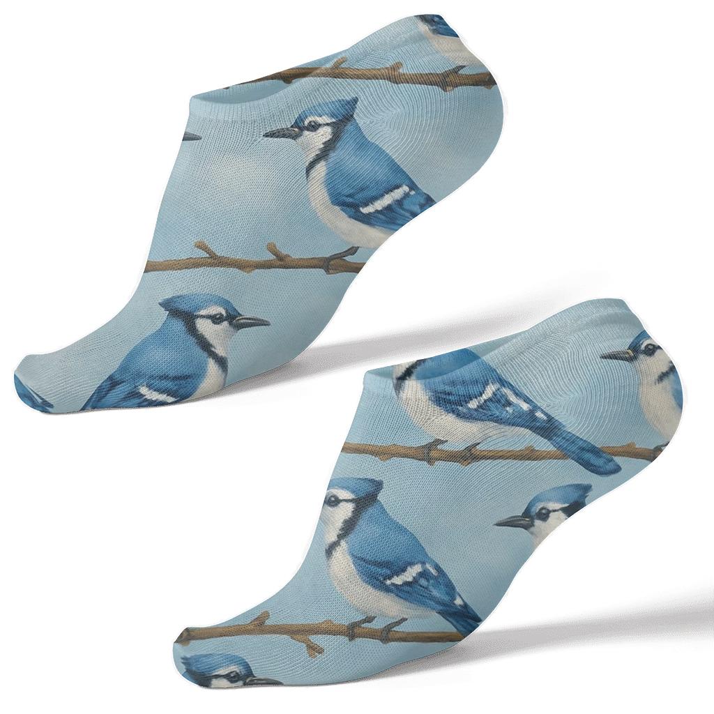 Blue Jay Branch Bands On Soft Sky Blue Background premium sports ankle socks
