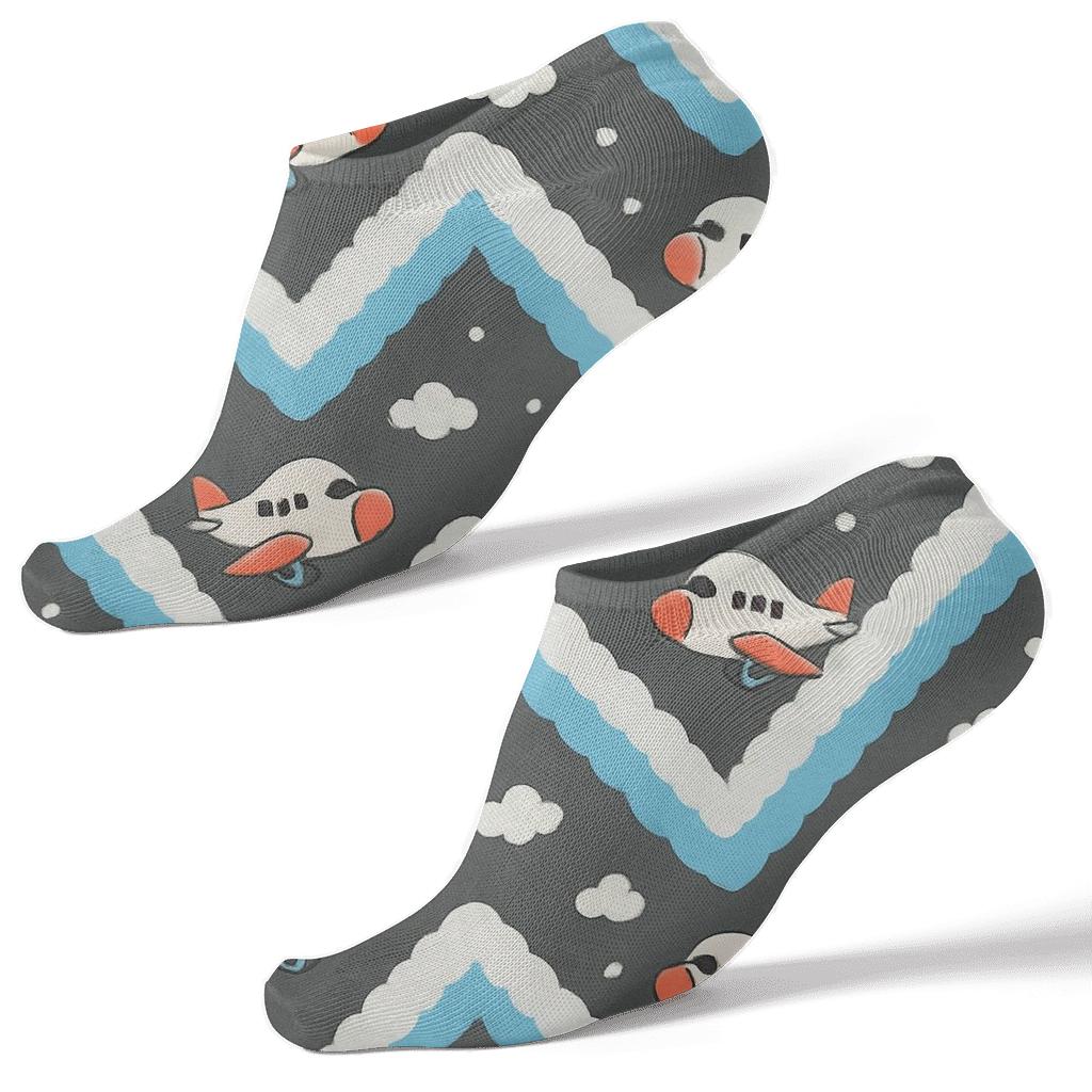 Airplane Contrail Chevron Bands On Charcoal comfortable cotton ankle socks