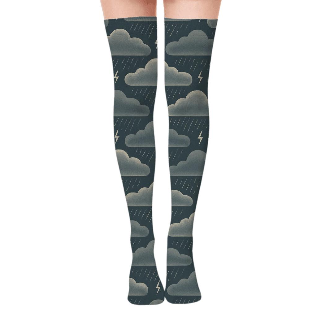 Clouds Stratus Lattice On Slate Field premium cozy over-the-knee socks