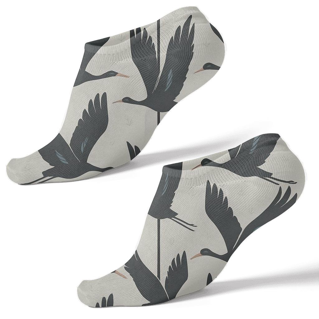 Crane Flight Mirror Panels On Light Gray Background unique graphic ankle socks