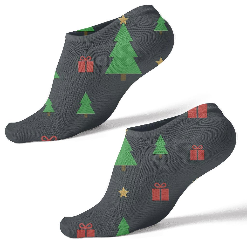 Christmas Tree Micro Scatter On Charcoal personalized ankle socks
