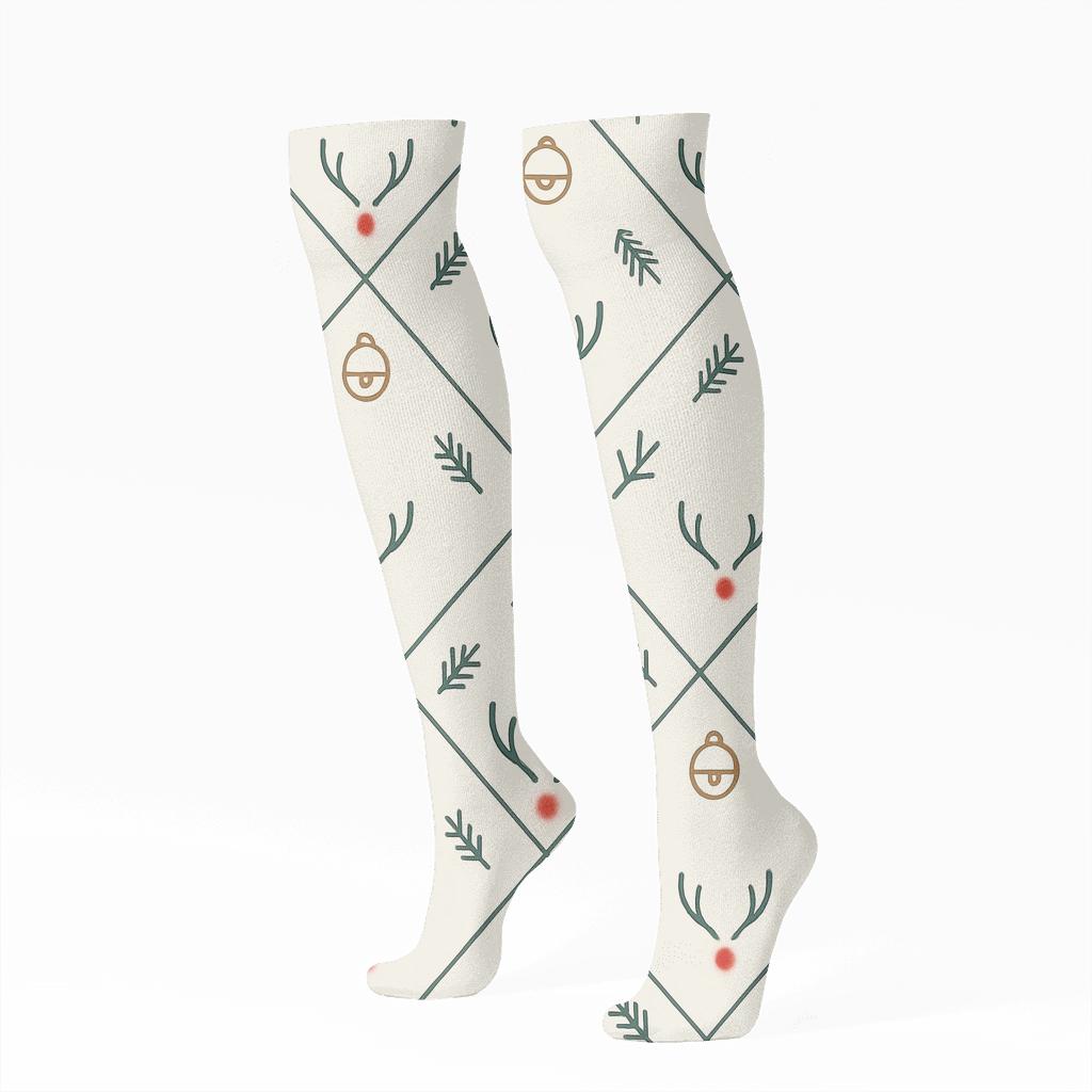 Antler Crown Lattice With Rudolph Glow trendy patterned knee-high socks