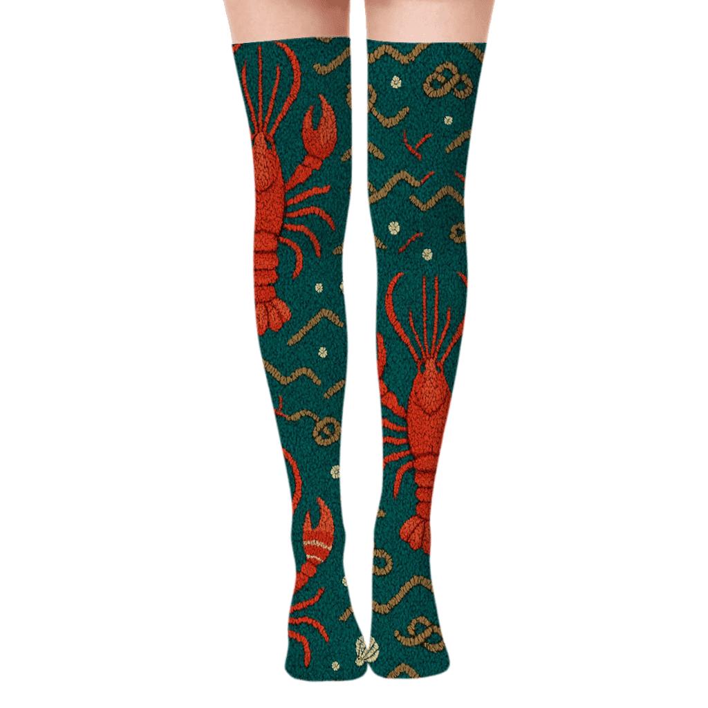 Nautical Knit Lobster Tides Pattern unique graphic over-the-knee socks