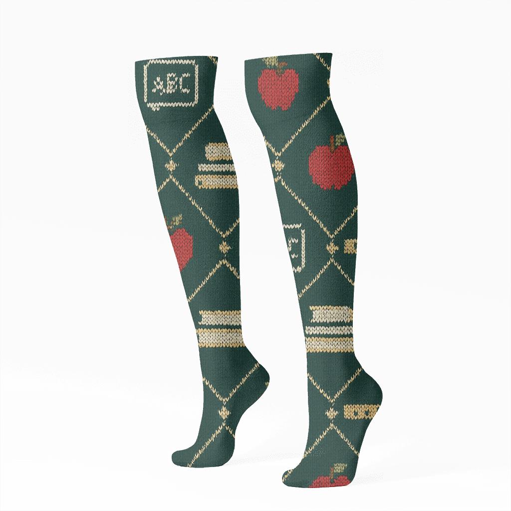 Teacher Chalkboard Lattice Parade unique graphic knee-high socks