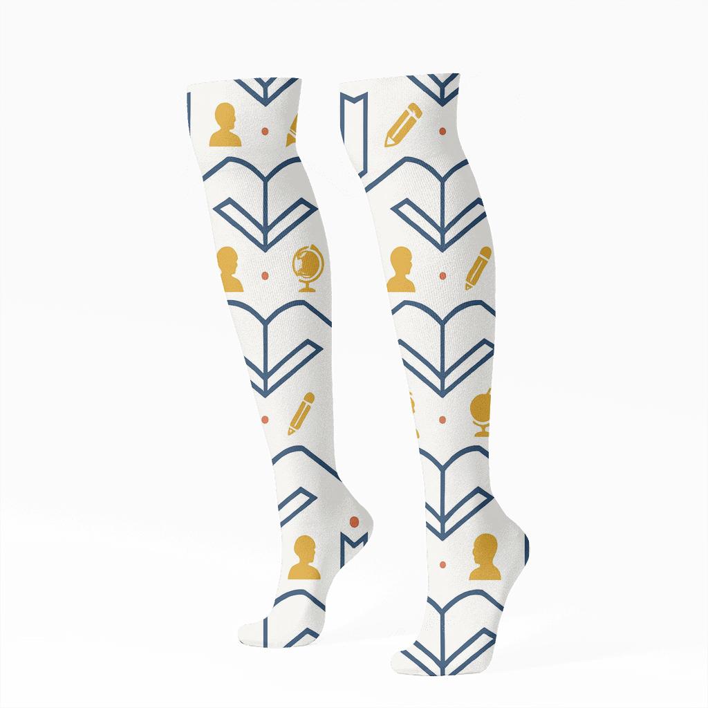 Book Chevron With Teacher Icons stylish athletic knee-high socks