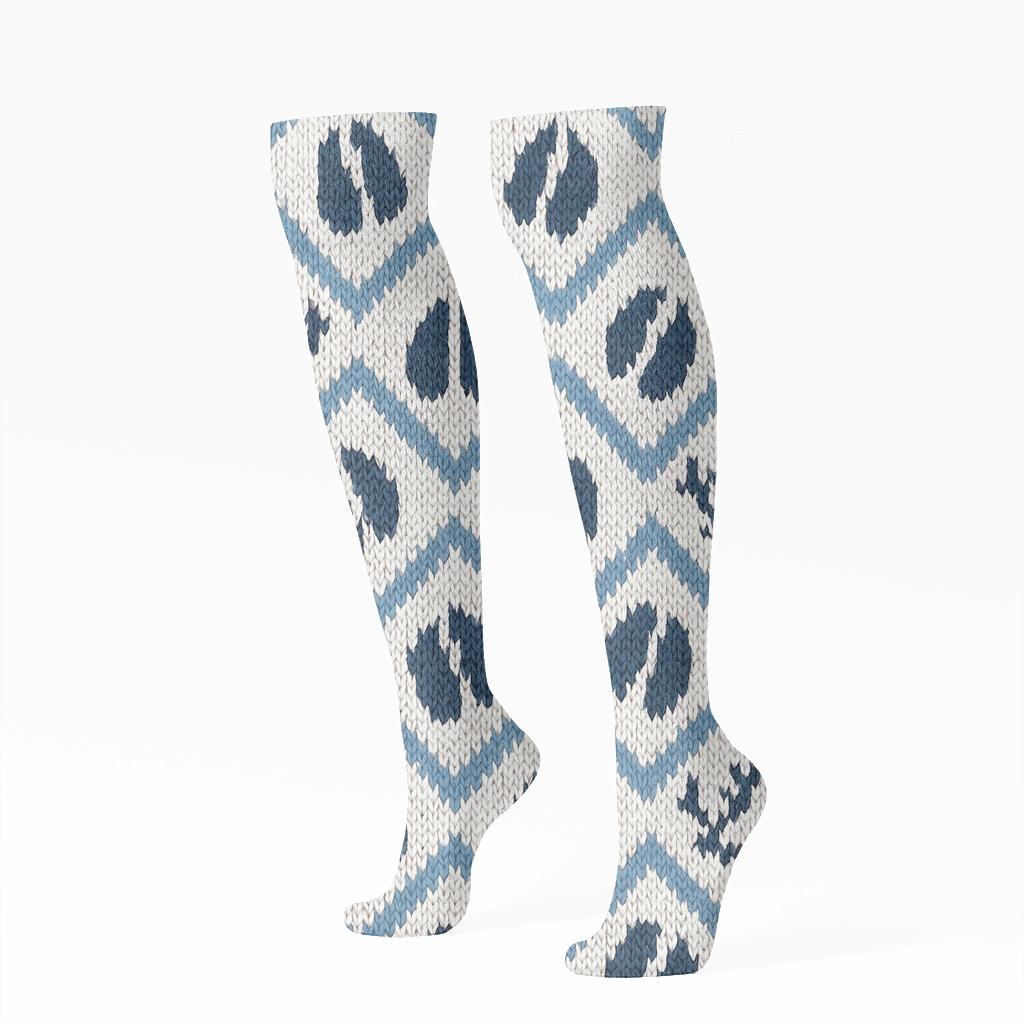 Knitted Hoofprint Chevron With Reindeer premium sports knee-high socks