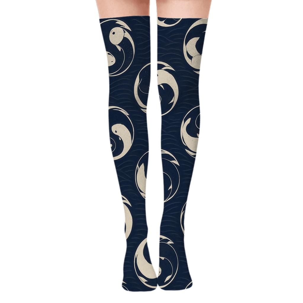 Indigo Koi Duality Spiral Tiles stylish fashion over-the-knee socks