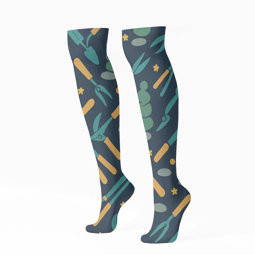 Trowel And Topiary Rhythm In Landscaper Style premium sports knee-high socks