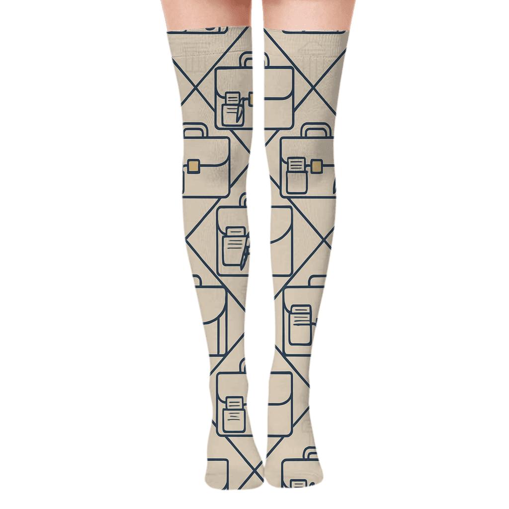 Briefcase Lattice In Paralegal Chic designer print over-the-knee socks