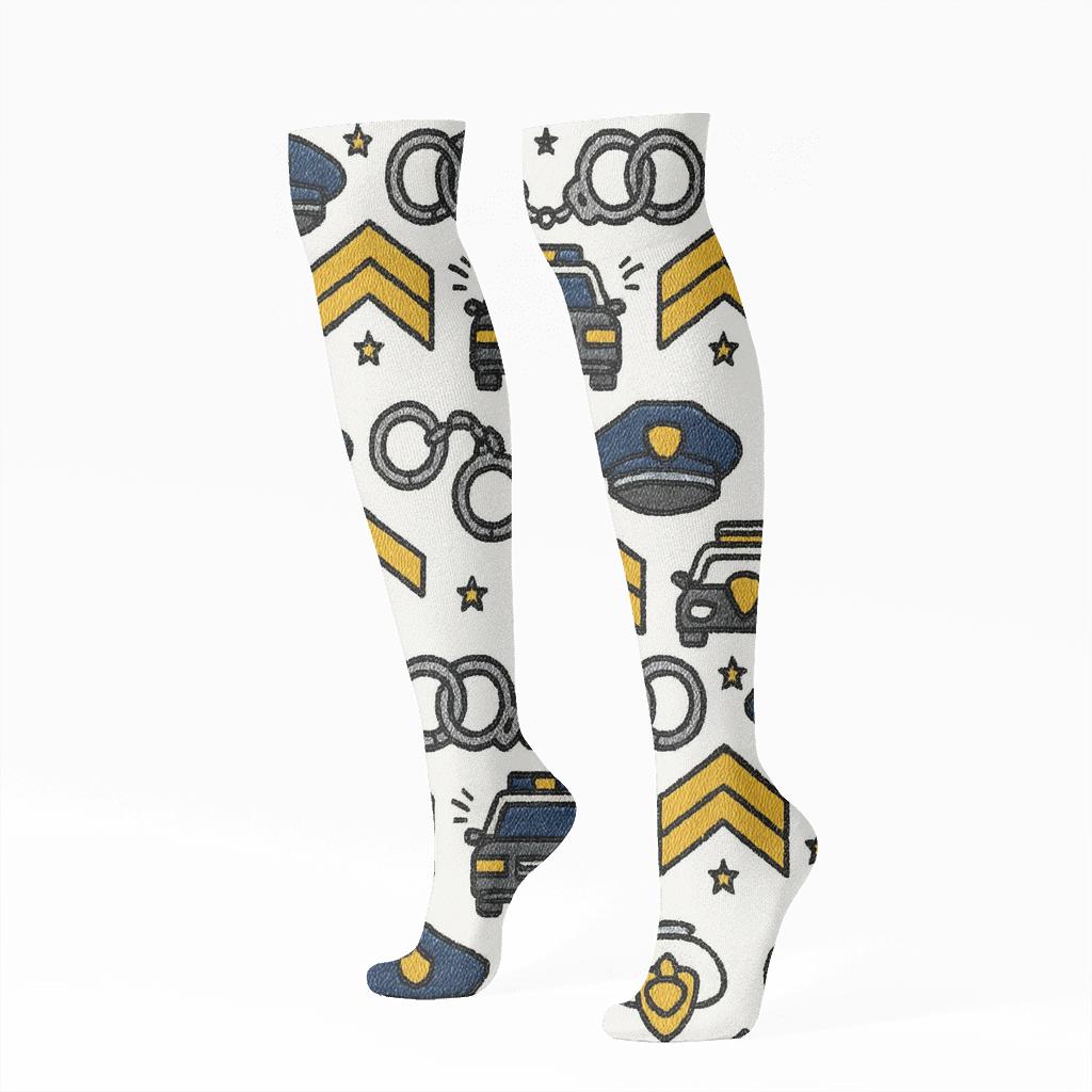 Embroidered Patch Illusion Police Officer Chevron Bands custom knee-high socks