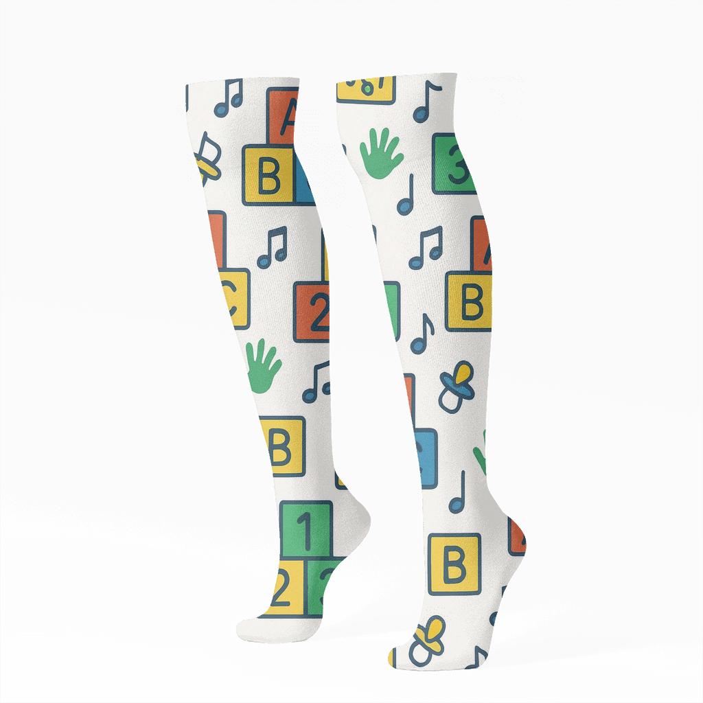 Childcare Worker Block Band Tessellation comfortable cotton knee-high socks