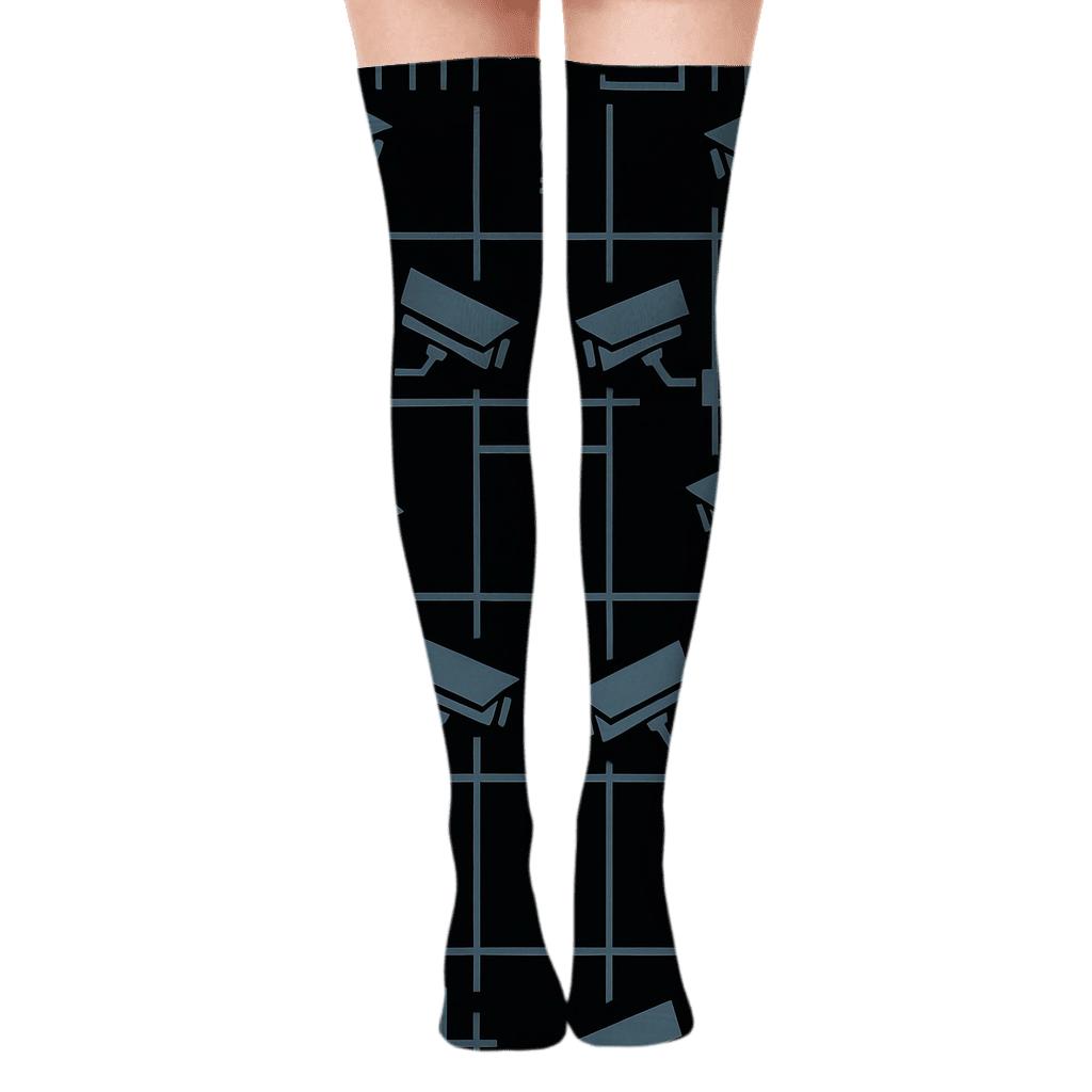 Surveillance Camera Lattice With Prison Officer Accents premium cozy over-the-knee socks