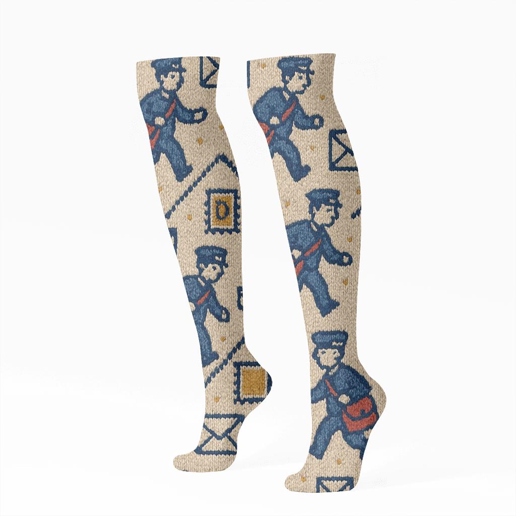 Knitted Air Mail Rhythm Postal Worker personalized knee-high socks