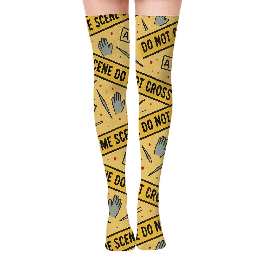 Evidence Tape Bands, Crime Scene Investigator Edition designer print over-the-knee socks