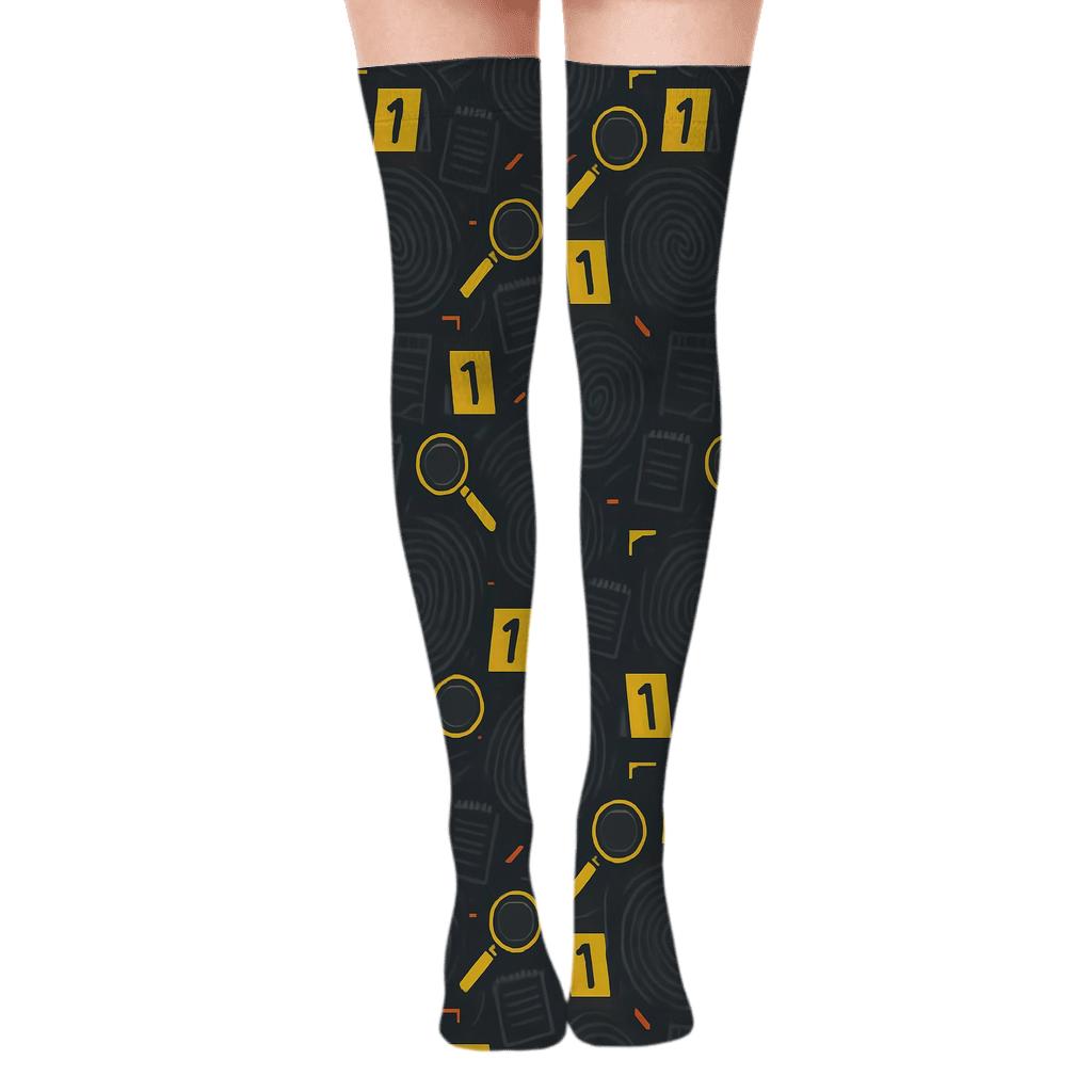 Fingerprint Lattice With Crime Scene Investigator Tools custom over-the-knee socks
