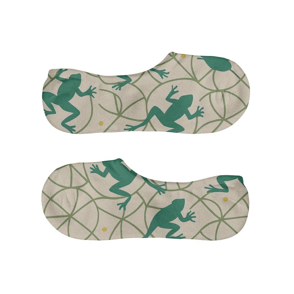 Lily Pad Lattice Pattern, Frog Leap designer printed no-show socks