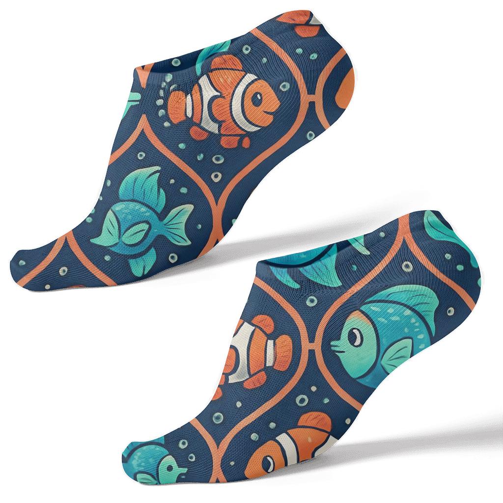 Coral Lattice With Fish Parade soft everyday ankle socks