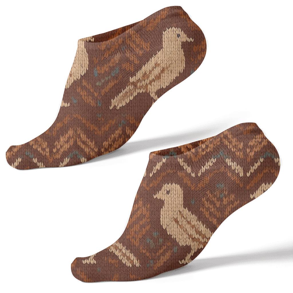 Knitted Bird Feather Chevron On Earthy Brown premium sports ankle socks