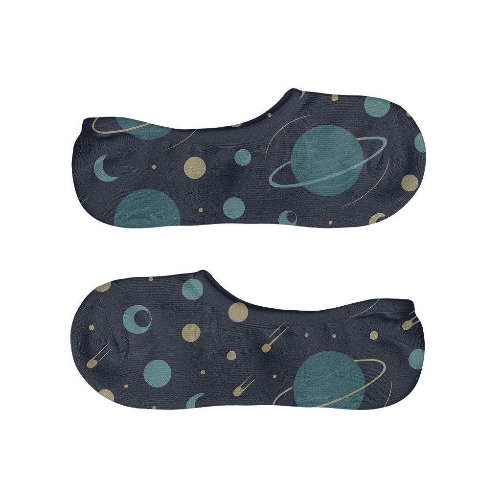 Ionized Teal Orbital Band Tessellation On Deep Navy designer print no-show socks