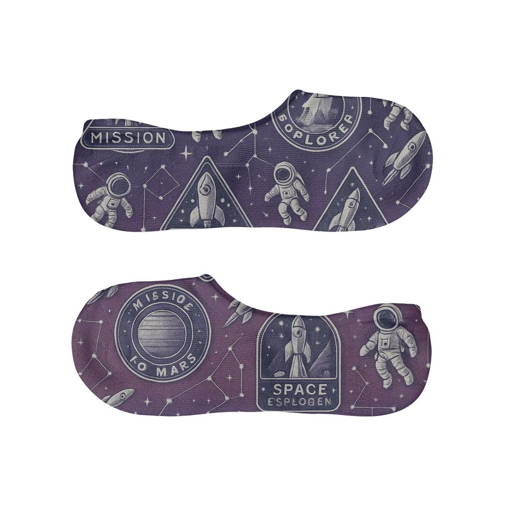Retro Mission Patch Constellation Grid On Cosmic Purple Gradient designer printed no-show socks