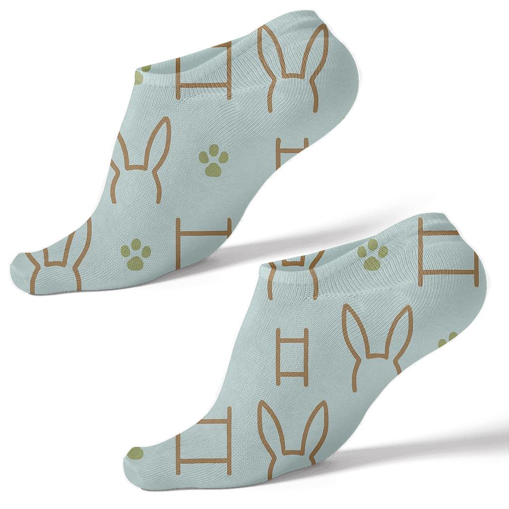 Donkey Ear Silhouette Lattice On Sky Blue comfortable cotton ankle socks