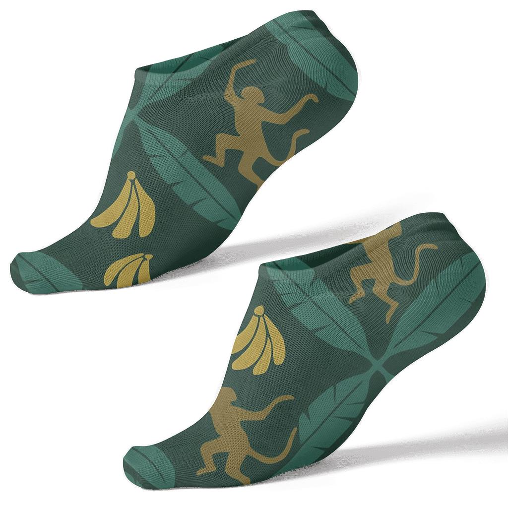 Banana Leaf Lattice With Monkey Silhouettes stylish athletic ankle socks