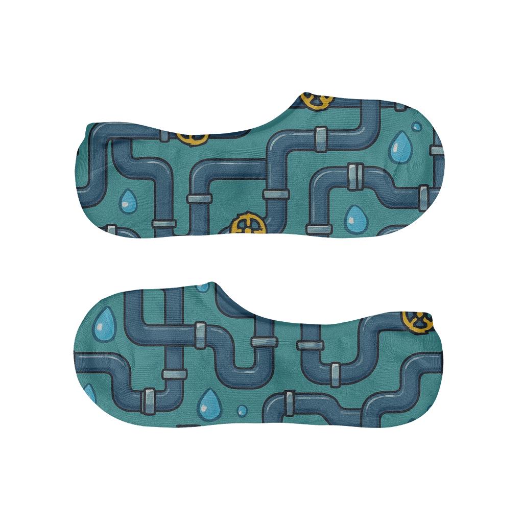 Navy Pipe Maze With Plumber Motifs soft cotton no-show socks