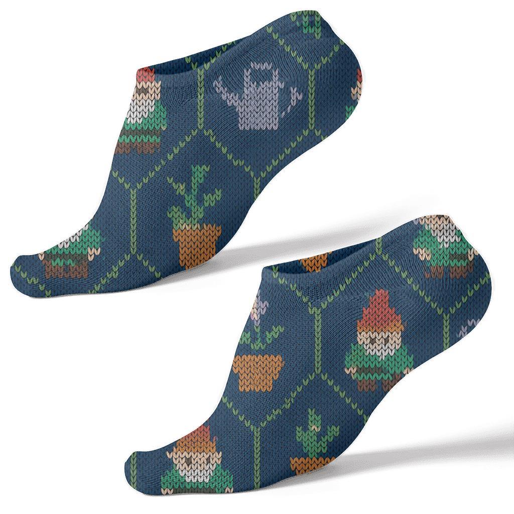 Gardener-Grade Gnome Trellis Knit Pattern designer print ankle socks