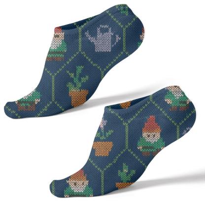 Gardener-Grade Gnome Trellis Knit Pattern designer print ankle socks