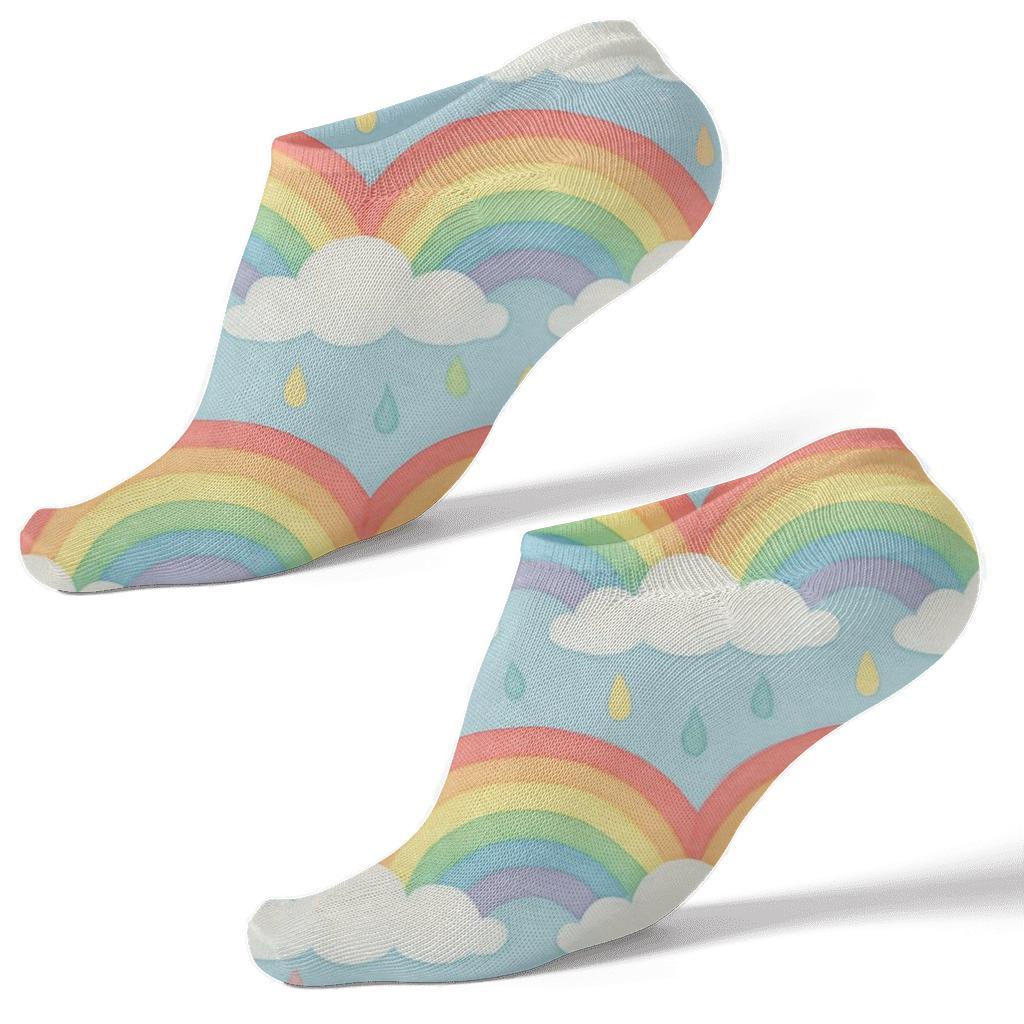 Sky Study Rainbow Bands With Cloud Edge Borders trendy patterned ankle socks