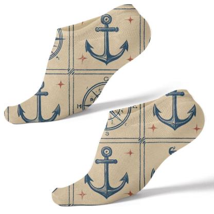 Compass Roses With Sailor Charm Tiling stylish athletic ankle socks