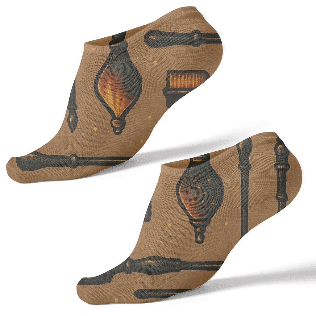 Hearth Tools In Fireplace Rhythm Pattern custom ankle socks