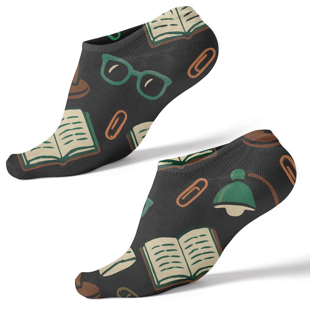 Librarian-Grade Reading Glasses And Lamp Scatter designer print ankle socks