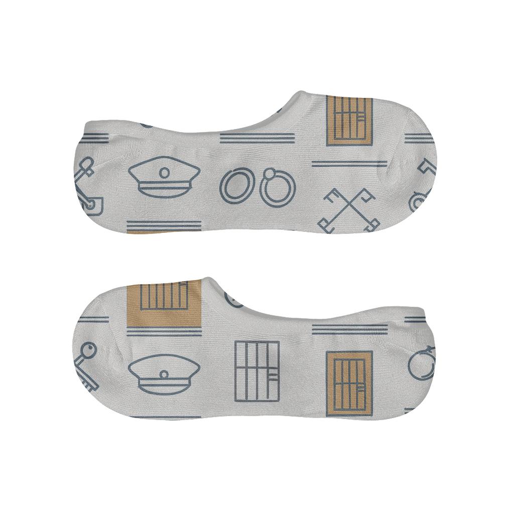 Institutional Chic Pattern With Prison Officer Icons custom no-show socks