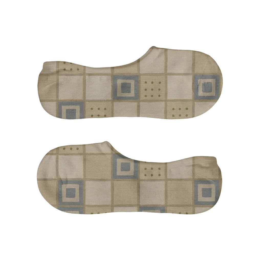 Painted Gingham Collage Checks On Soft Sand Beige trendy no-show sock styles