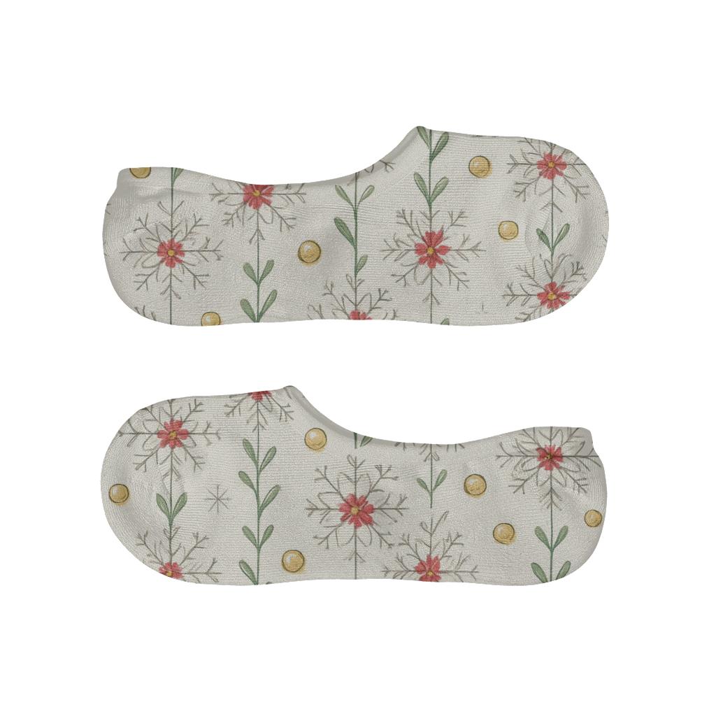 Snowflake Daisy Stripe Repeat On Warm Ivory Background custom no-show socks