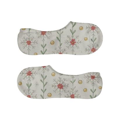 Snowflake Daisy Stripe Repeat On Warm Ivory Background custom no-show socks