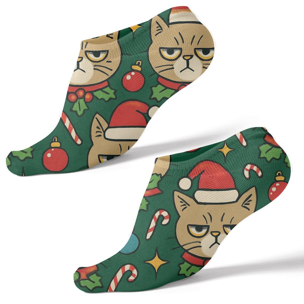 Holly Collar Cat Mosaic On Midnight Green Background comfortable cotton ankle socks