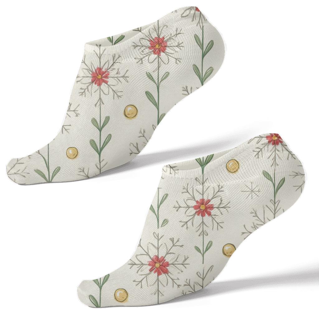 Snowflake Daisy Stripe Repeat On Warm Ivory Background premium sports ankle socks