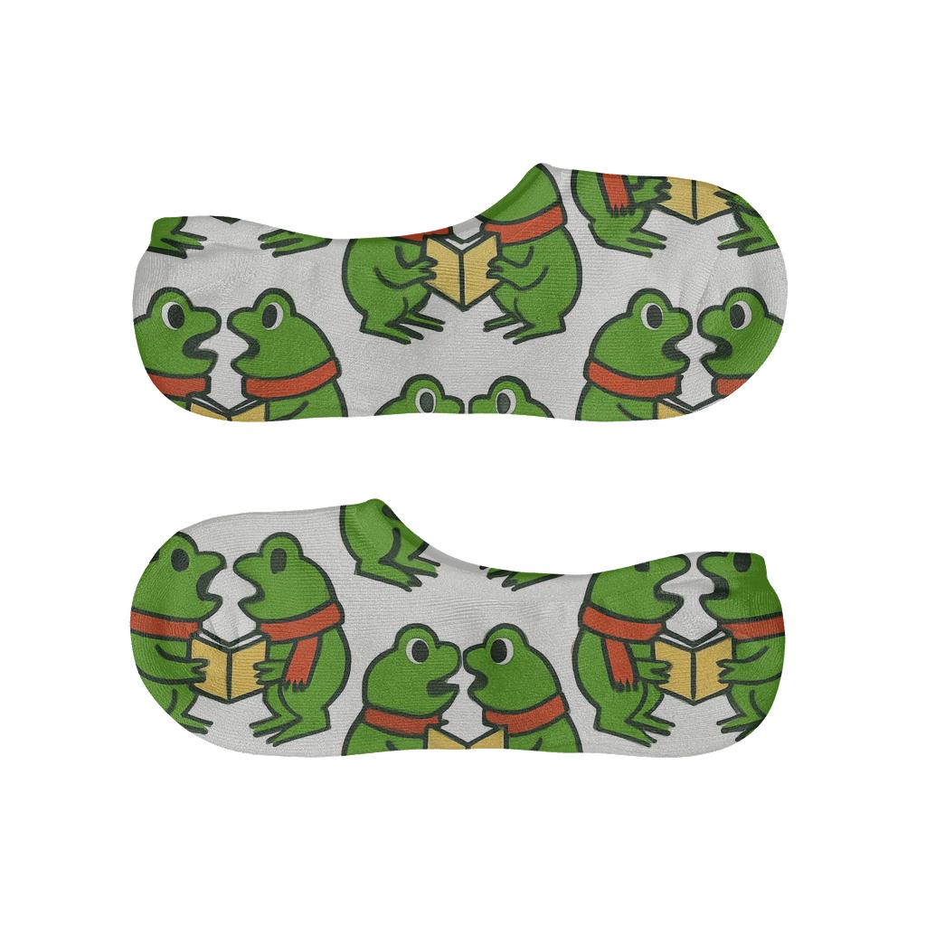 Frog Caroler Mirrored Pairs On White Background low cut no-show socks