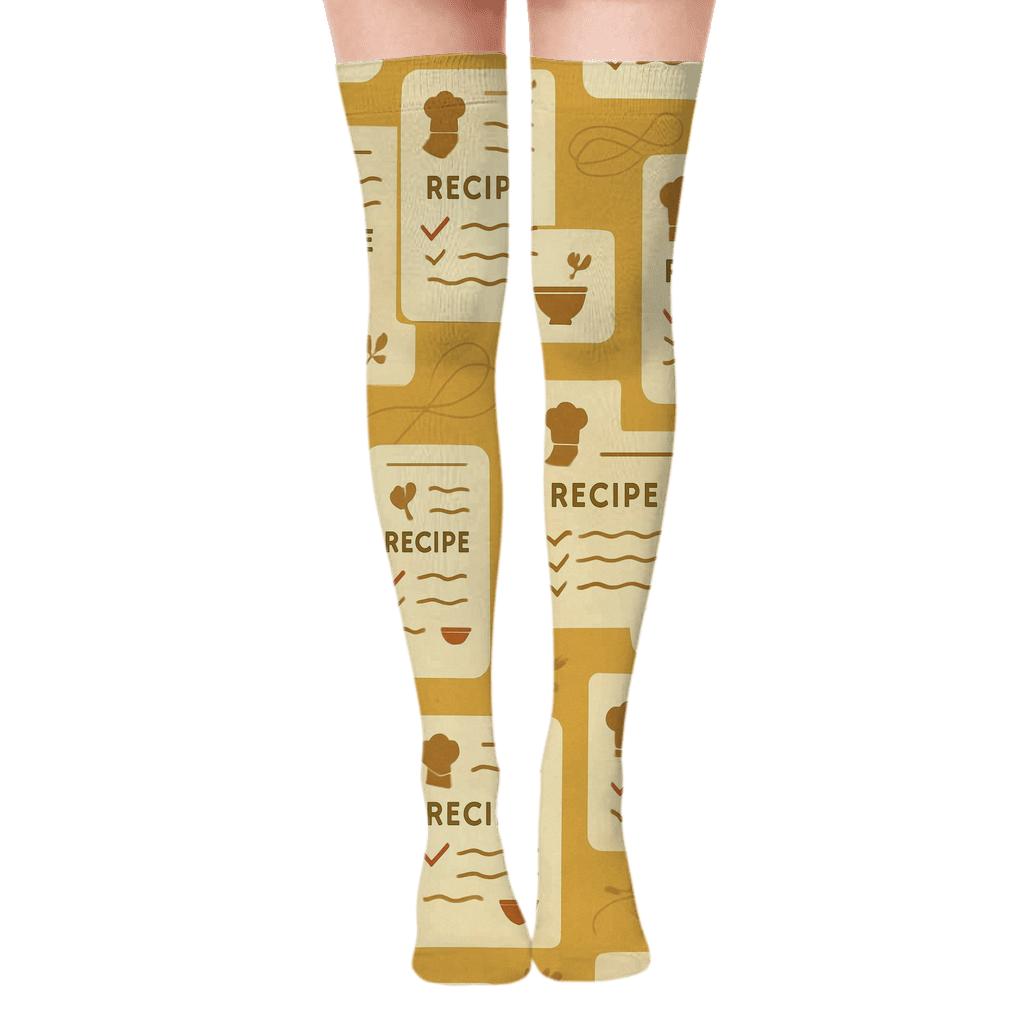 Recipe Cards With Chef Silhouette Scatter premium cozy over-the-knee socks