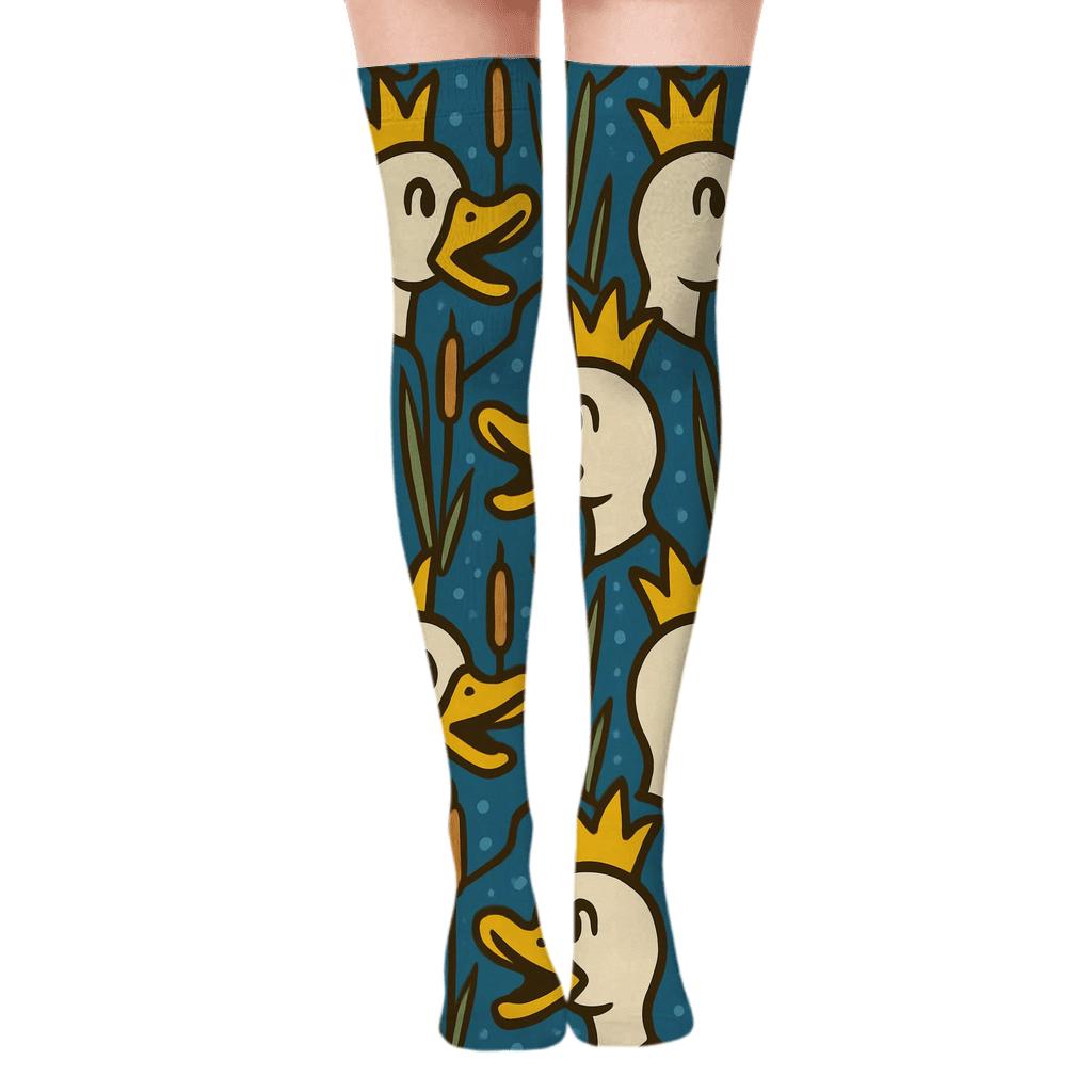 Pond Reeds With Duck Crown Tiles custom over-the-knee socks