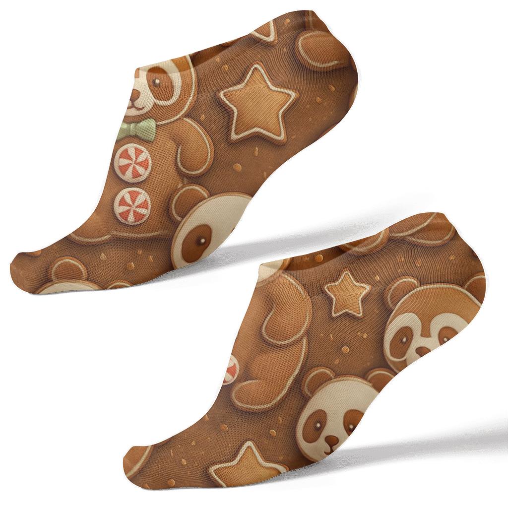 3D Panda Gingerbread Tile On Warm Brown Background trendy patterned ankle socks