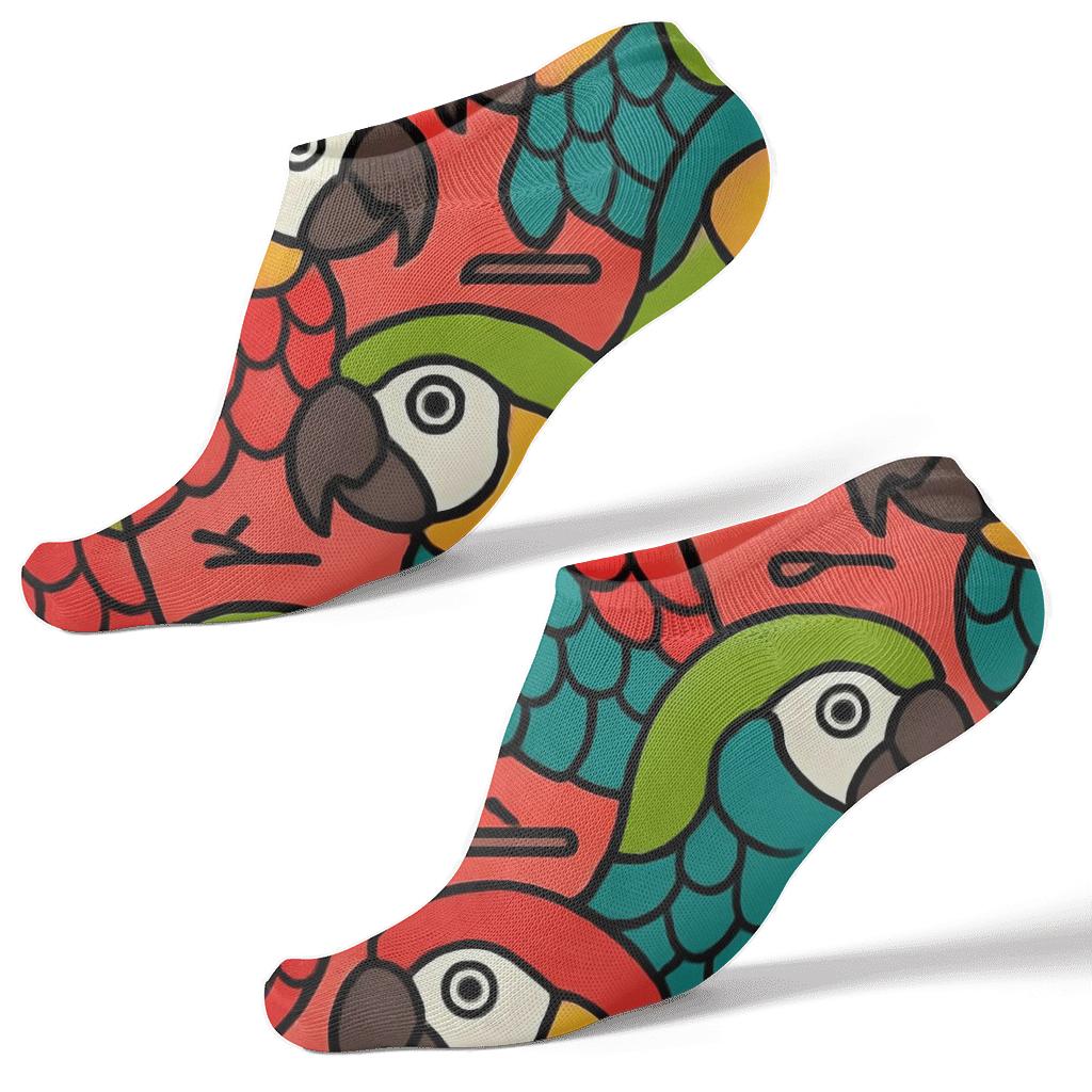 Parrot Plumage Mosaic On Bright Coral Background trendy patterned ankle socks