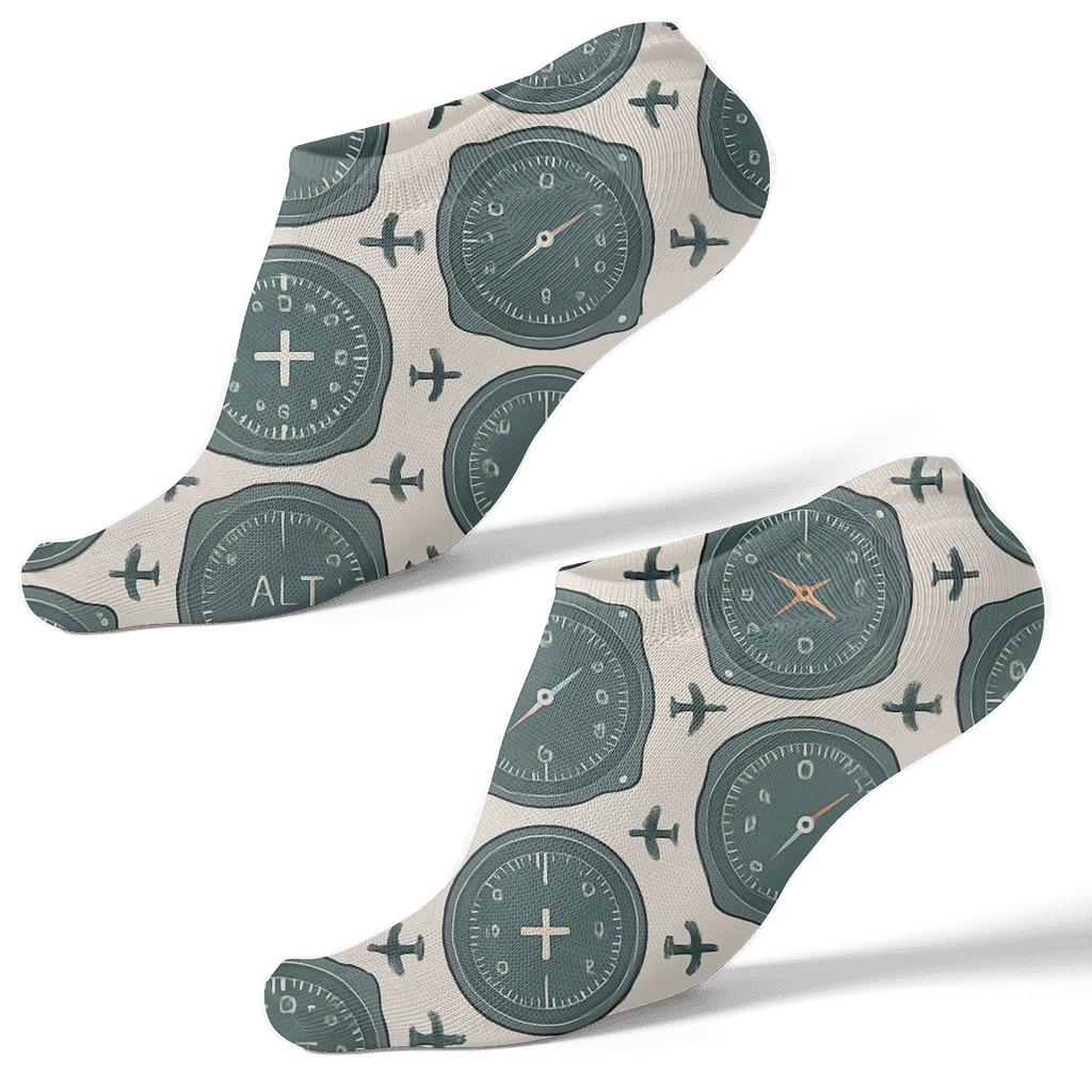 Airplane Instrument Dial Rosette Pattern stylish athletic ankle socks