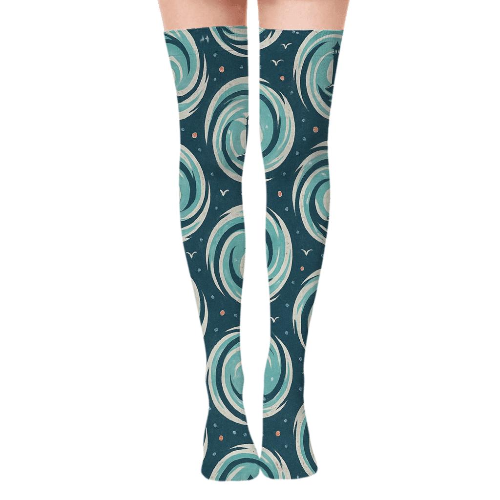 Whirlpool Lighthouse Nautical Tilework trendy patterned over-the-knee socks